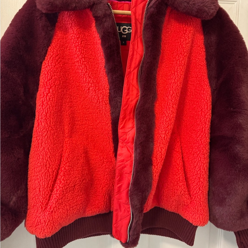 UGG Red and Burgundy Faux Fur Jacket - Picture 15 of 15